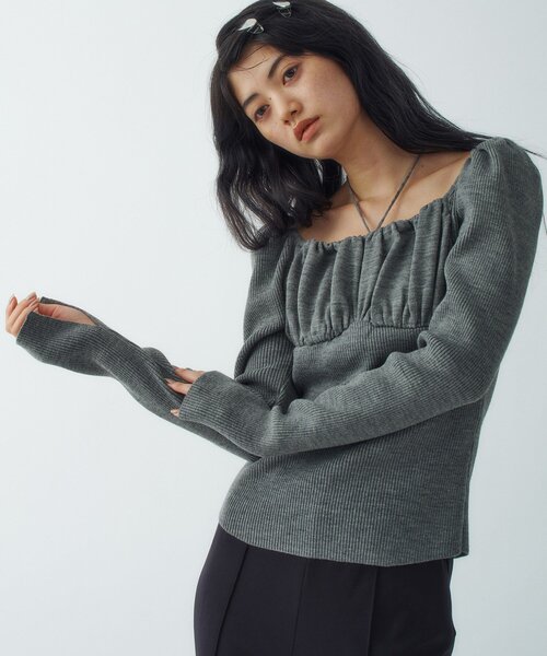 CODE A（コードエー）の「femi gather rib knit（ニット/セーター・レディース・グレー/ベージュ/パープル・00）」の2枚目の写真