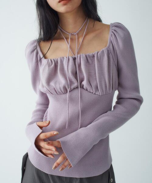 CODE A（コードエー）の「femi gather rib knit（ニット/セーター・レディース・グレー/ベージュ/パープル・00）」の5枚目の写真