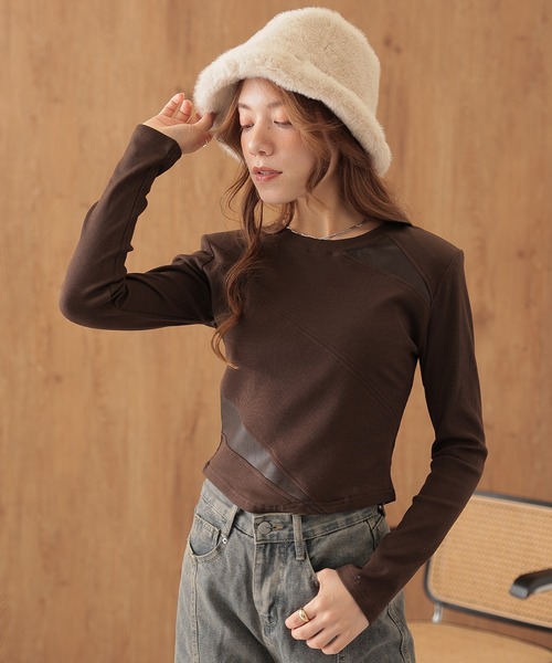 SUWDEE(スーディー)の「switching combination tops(Tシャツ/カットソー・レディース・ブラック/グレー/ブラウン・FREE)」の3枚目の写真