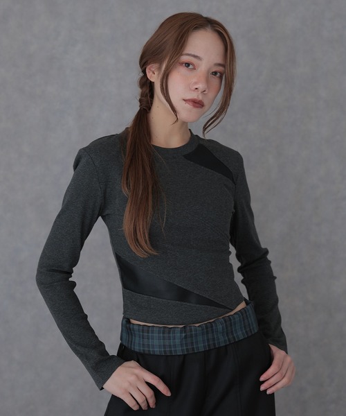 SUWDEE(スーディー)の「switching combination tops(Tシャツ/カットソー・レディース・ブラック/グレー/ブラウン・FREE)」の1枚目の写真