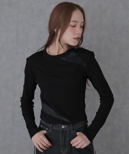 SUWDEE(スーディー)の「switching combination tops(Tシャツ/カットソー・レディース・ブラック/グレー/ブラウン・FREE)」の2枚目の写真