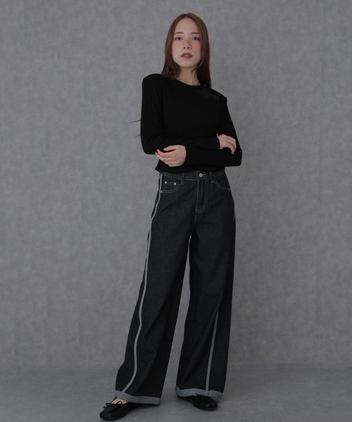 SUWDEE(スーディー)の「switching combination tops(Tシャツ/カットソー・レディース・ブラック/グレー/ブラウン・FREE)」の4枚目の写真
