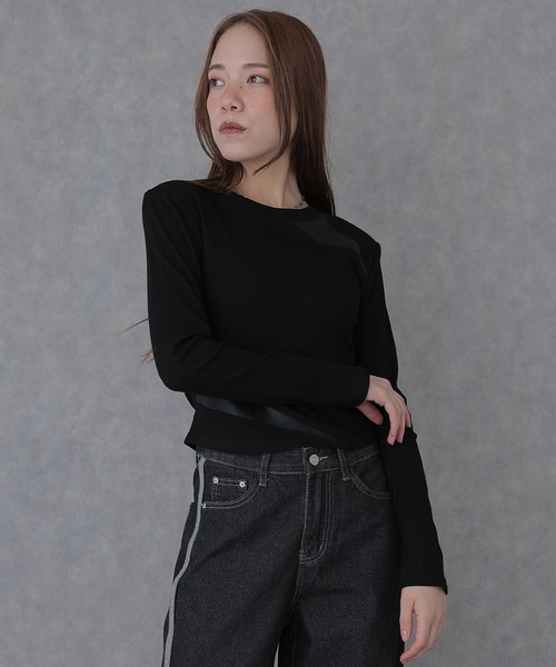 SUWDEE(スーディー)の「switching combination tops(Tシャツ/カットソー・レディース・ブラック/グレー/ブラウン・FREE)」の6枚目の写真