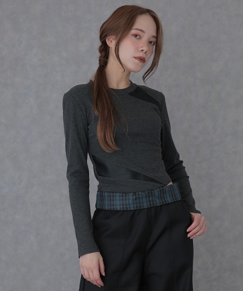SUWDEE(スーディー)の「switching combination tops(Tシャツ/カットソー・レディース・ブラック/グレー/ブラウン・FREE)」の9枚目の写真
