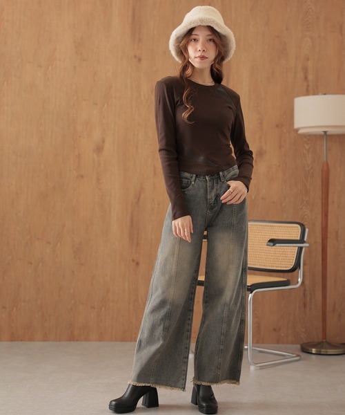 SUWDEE(スーディー)の「switching combination tops(Tシャツ/カットソー・レディース・ブラック/グレー/ブラウン・FREE)」の11枚目の写真