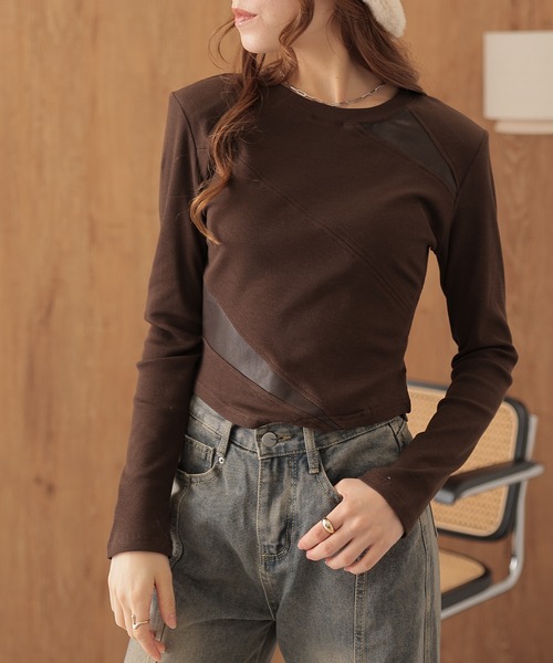 SUWDEE(スーディー)の「switching combination tops(Tシャツ/カットソー・レディース・ブラック/グレー/ブラウン・FREE)」の12枚目の写真