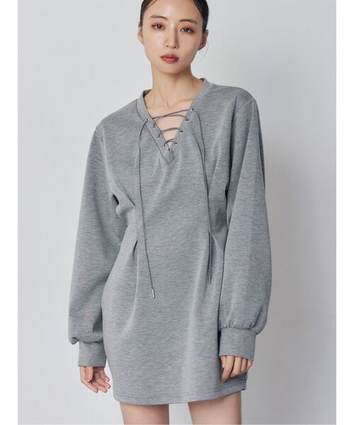 MURUA(ムルーア)の「デザインレースアップミニワンピース(ワンピース・レディース・グレー/ブラック・FREE)」の2枚目の写真