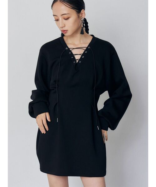 MURUA(ムルーア)の「デザインレースアップミニワンピース(ワンピース・レディース・グレー/ブラック・FREE)」の1枚目の写真