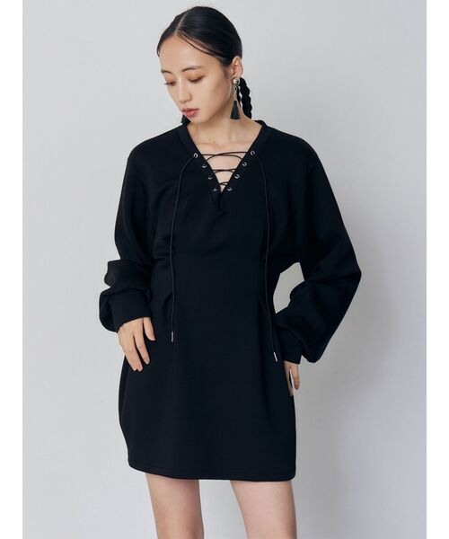 MURUA(ムルーア)の「デザインレースアップミニワンピース(ワンピース・レディース・グレー/ブラック・FREE)」の3枚目の写真