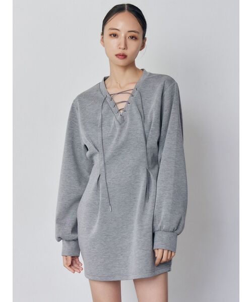 MURUA(ムルーア)の「デザインレースアップミニワンピース(ワンピース・レディース・グレー/ブラック・FREE)」の4枚目の写真