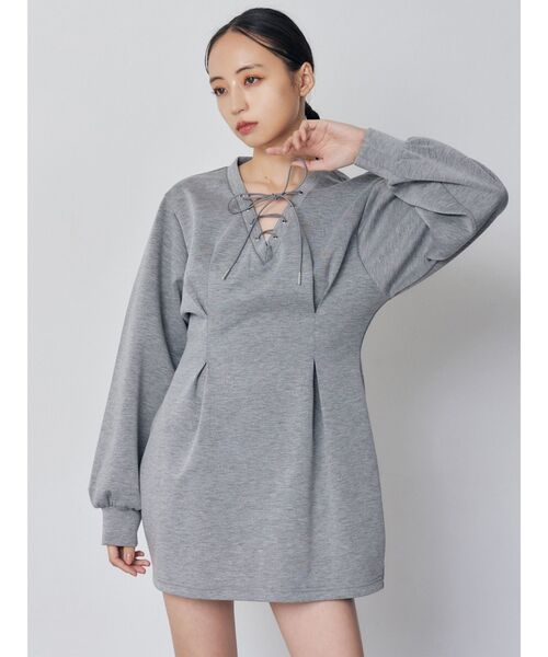 MURUA(ムルーア)の「デザインレースアップミニワンピース(ワンピース・レディース・グレー/ブラック・FREE)」の5枚目の写真