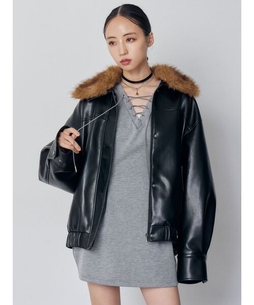 MURUA(ムルーア)の「デザインレースアップミニワンピース(ワンピース・レディース・グレー/ブラック・FREE)」の9枚目の写真