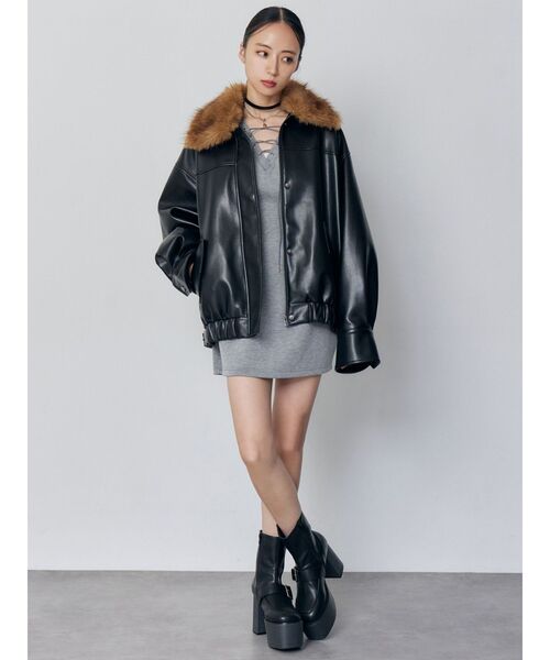 MURUA(ムルーア)の「デザインレースアップミニワンピース(ワンピース・レディース・グレー/ブラック・FREE)」の10枚目の写真