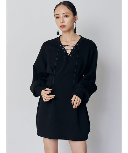 MURUA(ムルーア)の「デザインレースアップミニワンピース(ワンピース・レディース・グレー/ブラック・FREE)」の11枚目の写真