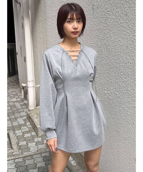 MURUA(ムルーア)の「デザインレースアップミニワンピース(ワンピース・レディース・グレー/ブラック・FREE)」の15枚目の写真