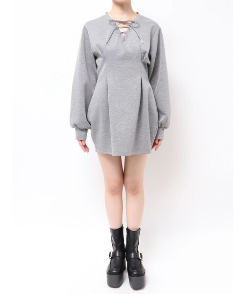 MURUA(ムルーア)の「デザインレースアップミニワンピース(ワンピース・レディース・グレー/ブラック・FREE)」の18枚目の写真