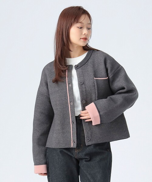 BEAMS HEART(ビームスハート)の「バイカラー ニット カーディガン(カーディガン/ボレロ・レディース・ブルー/チャコールグレー/ホワイト系その他5・FREE)」の1枚目の写真