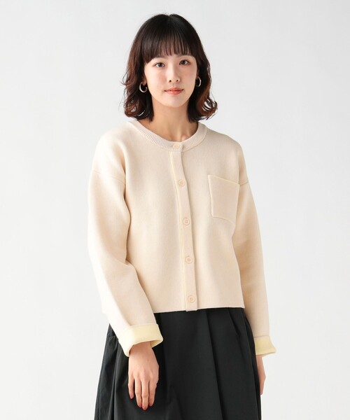 BEAMS HEART(ビームスハート)の「バイカラー ニット カーディガン(カーディガン/ボレロ・レディース・ブルー/チャコールグレー/ホワイト系その他5・FREE)」の3枚目の写真