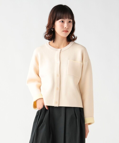 BEAMS HEART(ビームスハート)の「バイカラー ニット カーディガン(カーディガン/ボレロ・レディース・ブルー/チャコールグレー/ホワイト系その他5・FREE)」の6枚目の写真
