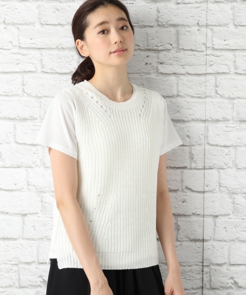 LEPSIM（レプシィム）の「5Gリリーヤーンベスト　710151（ベスト・レディース・オフホワイト/グレー/ダークネイビー・FREE）」の2枚目の写真