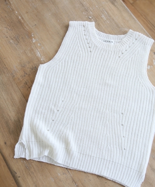 LEPSIM（レプシィム）の「5Gリリーヤーンベスト　710151（ベスト・レディース・オフホワイト/グレー/ダークネイビー・FREE）」の4枚目の写真