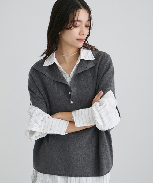 SALON adam et rope'（サロン アダム エ ロペ）の「コットンシルクカシミヤ２WAYジレプルオーバー（ニット/セーター・レディース・グレー/ベージュ・FREE）」の22枚目の写真