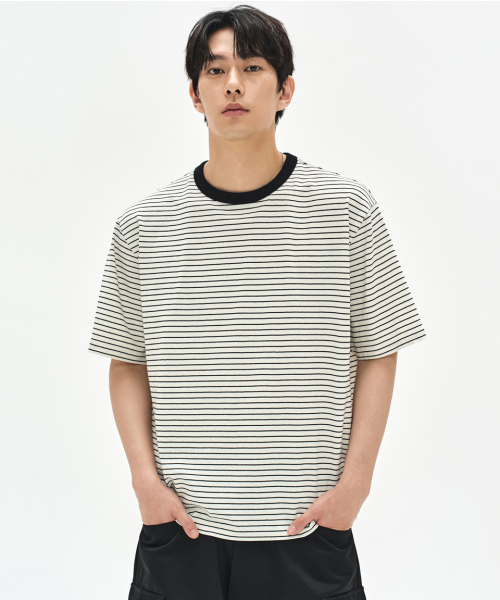 SOVERMENT(ソヴメント)の「ピンストライプTシャツ-アイボリー-(Tシャツ/カットソー・メンズ・その他・SMALL/MEDIUM/LARGE/X-LARGE)」の1枚目の写真
