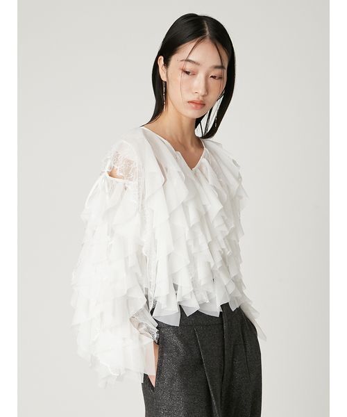 FRAY I.D(フレイアイディー)の「Multi wayチュールフリルブラウス(シャツ/ブラウス・レディース・ブラック/ホワイト・F)」の15枚目の写真