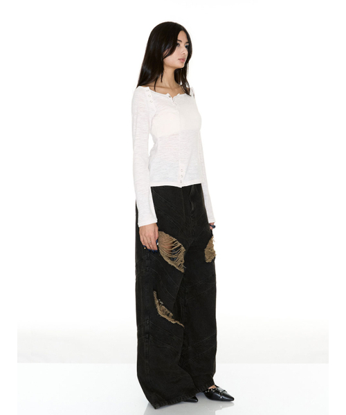 SETSETSET(セットセットセット)の「SLIT SNAP T-SHIRT IVORY(Tシャツ/カットソー・レディース・その他・MEDIUM/SMALL)」の6枚目の写真
