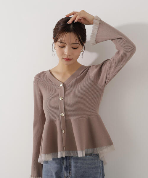 PROPORTION BODY DRESSING(プロポーションボディドレッシング)の「シアー切替ペプラムニット / 1216170108(ニット/セーター・レディース・ブラウン系その他/ブルー/グレー/ピンク/ホワイト系その他・FREE)」の3枚目の写真