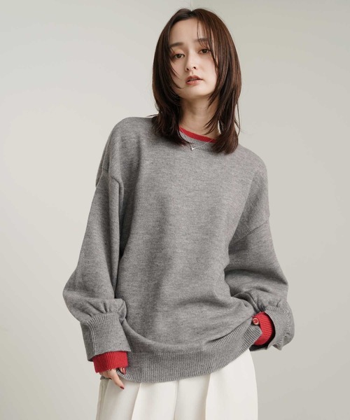 Bulue.(ブルー)の「【Bulue.】前後2wayレイヤード風ニット(ニット/セーター・レディース・ベージュ/ネイビー/ミント/杢グレー・FREE)」の1枚目の写真