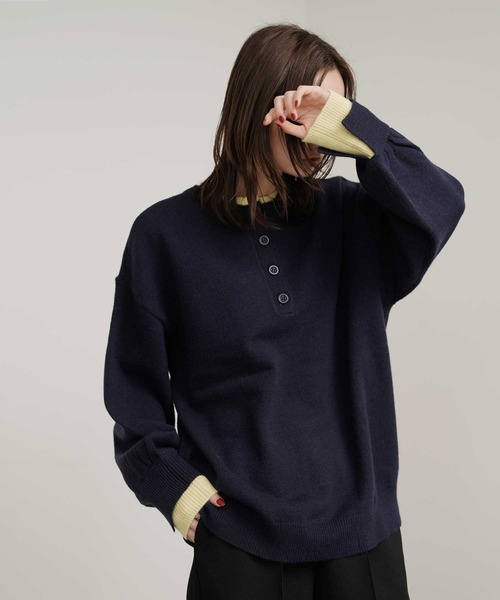 Bulue.(ブルー)の「【Bulue.】前後2wayレイヤード風ニット(ニット/セーター・レディース・ベージュ/ネイビー/ミント/杢グレー・FREE)」の11枚目の写真
