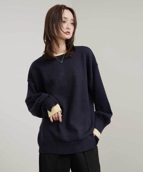 Bulue.(ブルー)の「【Bulue.】前後2wayレイヤード風ニット(ニット/セーター・レディース・ベージュ/ネイビー/ミント/杢グレー・FREE)」の13枚目の写真