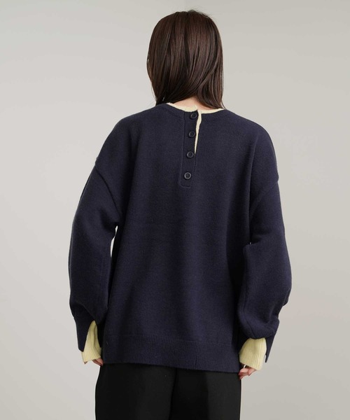 Bulue.(ブルー)の「【Bulue.】前後2wayレイヤード風ニット(ニット/セーター・レディース・ベージュ/ネイビー/ミント/杢グレー・FREE)」の14枚目の写真