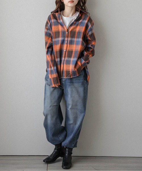 La-gemme(ラジェム)の「裏起毛 ヴィンテージライクチェックシャツ(シャツ/ブラウス・レディース・オレンジ/ベージュ/マスタード/ブルー/ブラック・フリー)」の20枚目の写真