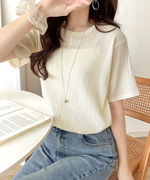 classicalelf(クラシカルエルフ)の「軽やか涼感、さらり抜け感。楊柳ベーシックTシャツ(半袖)(Tシャツ/カットソー・レディース・ブラウン/チャコール/グレイッシュベージュ/アイボリー/オフホワイト・LARGE/MEDIUM/SMALL/X-LARGE)」の18枚目の写真