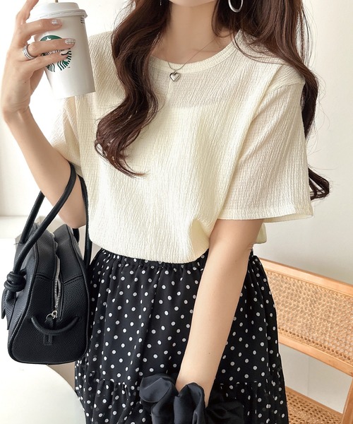 classicalelf(クラシカルエルフ)の「軽やか涼感、さらり抜け感。楊柳ベーシックTシャツ(半袖)(Tシャツ/カットソー・レディース・ブラウン/チャコール/グレイッシュベージュ/アイボリー/オフホワイト・LARGE/MEDIUM/SMALL/X-LARGE)」の22枚目の写真