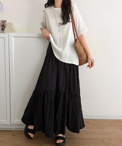 classicalelf(クラシカルエルフ)の「軽やか涼感、さらり抜け感。楊柳ベーシックTシャツ(半袖)(Tシャツ/カットソー・レディース・ブラウン/チャコール/グレイッシュベージュ/アイボリー/オフホワイト・LARGE/MEDIUM/SMALL/X-LARGE)」の17枚目の写真