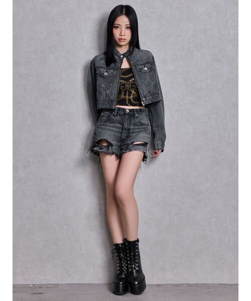 GYDA(ジェイダ)の「shiny lace upタンクソールショートブーツ(ブーツ・レディース・オフホワイト/ブラック・LARGE/MEDIUM/SMALL)」の19枚目の写真