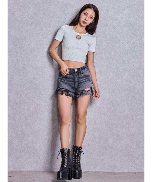 GYDA（ジェイダ）の「shiny lace upタンクソールショートブーツ（ブーツ・レディース・オフホワイト/ブラック・LARGE/MEDIUM/SMALL）」の6枚目の写真