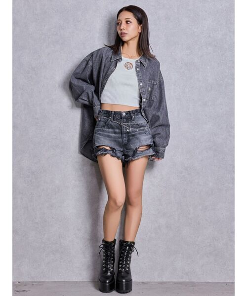 GYDA（ジェイダ）の「shiny lace upタンクソールショートブーツ（ブーツ・レディース・オフホワイト/ブラック・LARGE/MEDIUM/SMALL）」の7枚目の写真