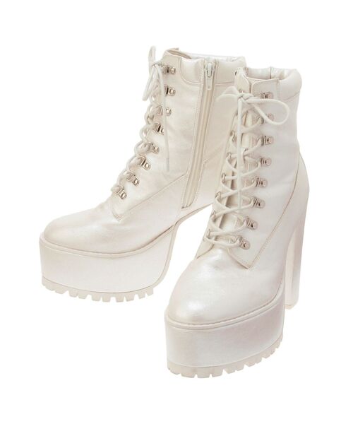 GYDA（ジェイダ）の「shiny lace upタンクソールショートブーツ（ブーツ・レディース・オフホワイト/ブラック・LARGE/MEDIUM/SMALL）」の21枚目の写真