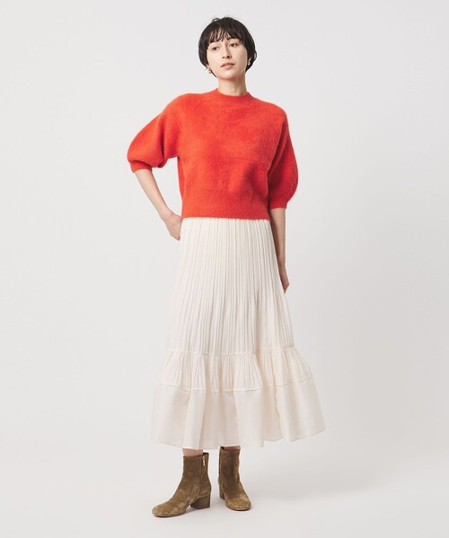 UNITED ARROWS（ユナイテッドアローズ）の「フォックスカシミヤ ハーフスリーブ Tニット UYHSP（ニット/セーター・レディース・ネイビー/レッド/オフホワイト・FREE）」の5枚目の写真