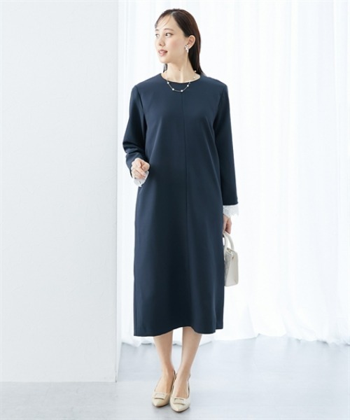 7days Life Styling(セブンデイズライフスタイリング)の「レースカフスストレッチワンピース(ワンピース・レディース・ブラック/ネイビー・3L/LL/L/M)」の2枚目の写真