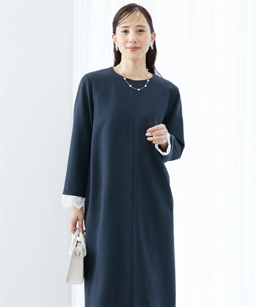 7days Life Styling(セブンデイズライフスタイリング)の「レースカフスストレッチワンピース(ワンピース・レディース・ブラック/ネイビー・3L/LL/L/M)」の3枚目の写真