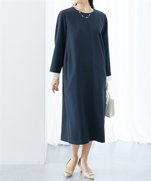7days Life Styling(セブンデイズライフスタイリング)の「レースカフスストレッチワンピース(ワンピース・レディース・ブラック/ネイビー・3L/LL/L/M)」の7枚目の写真