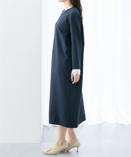 7days Life Styling(セブンデイズライフスタイリング)の「レースカフスストレッチワンピース(ワンピース・レディース・ブラック/ネイビー・3L/LL/L/M)」の8枚目の写真