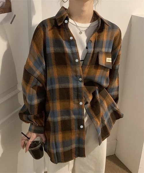 inst.ALL(インストール)の「春も使える!フラップチェックシャツ(シャツ/ブラウス・レディース・ブルー/オレンジ・M)」の2枚目の写真