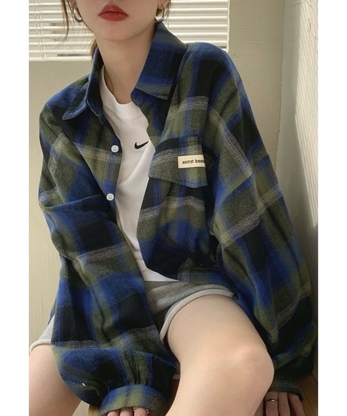 inst.ALL(インストール)の「春も使える!フラップチェックシャツ(シャツ/ブラウス・レディース・ブルー/オレンジ・M)」の3枚目の写真