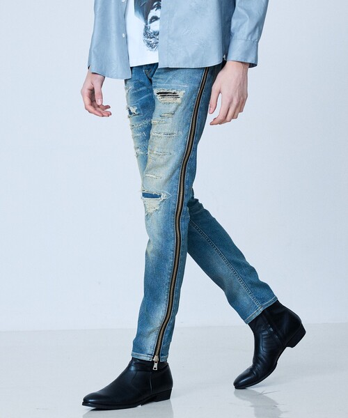 5351 POUR LES HOMMES（ゴーサンゴーイチプールオム）の「【サイドジップ】ダメージ スキニー デニム（デニムパンツ・メンズ・ライトブルー・44/46/48/50）」の5枚目の写真